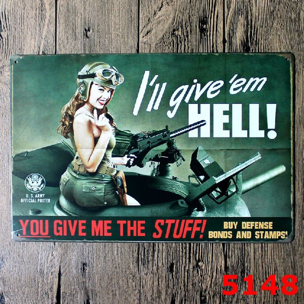 I WILL GIVE EM HELL Vintage Wall Decor Art Tin Signs Tavern Retro Decorative Plates House Auto Shop Garage Pub Cafe Craft Bar Wall Painting