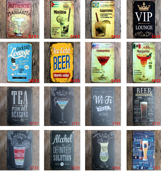 Retro Ice Cold Wine Beer Plaque Whiskey cocktail Vintage Home Decor wall art pictures Metal Tin Signs Painting Poster Iron Sticker 40 styles