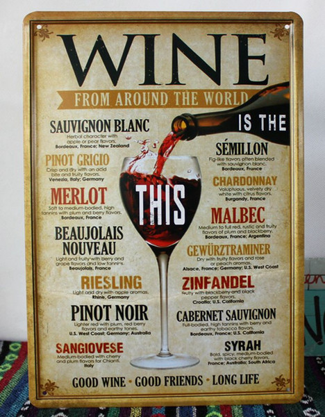 Wholesale- Retro Metal Poster Tin Sign Wine for Home Bar Pub wall vintage decoration ,30x20cm