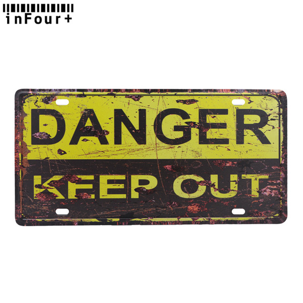 Danger Keep Out Car License Plate Vintage Home Decor Metal Tin Sign Bar Cafe House Wall Decorative Metal Sign Cool Plaque