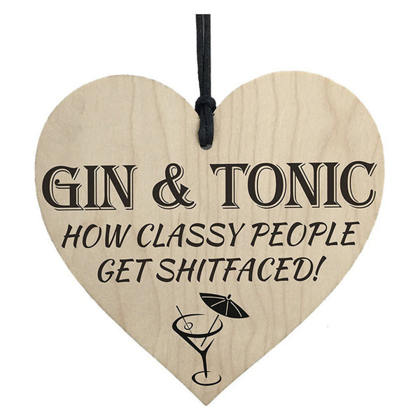 Red Ocean Gin & Tonic Classy People Novelty Wooden Hanging Heart Kitchen wooden plaque