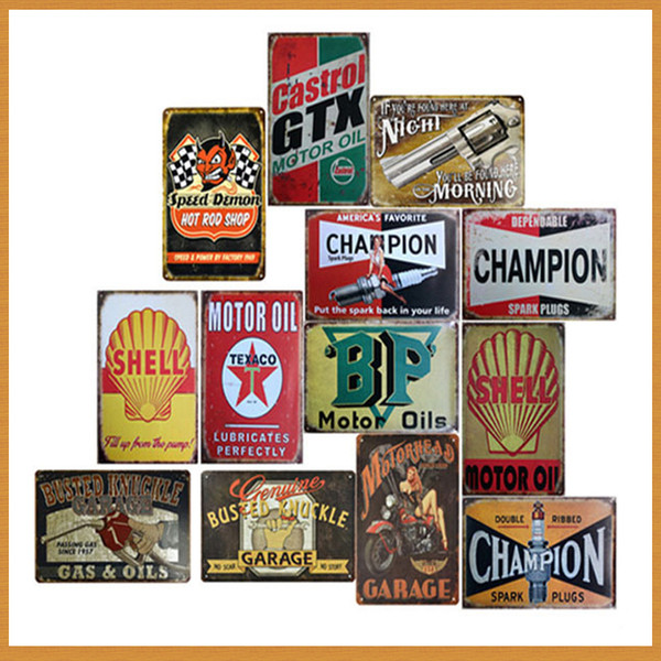 Garage Gilmore Shell Champion Motor Oil Retro Tustic metal tin signs Wall Art Vintage Tin Poster Cafe Shop Bar Home Decor Metal Painting