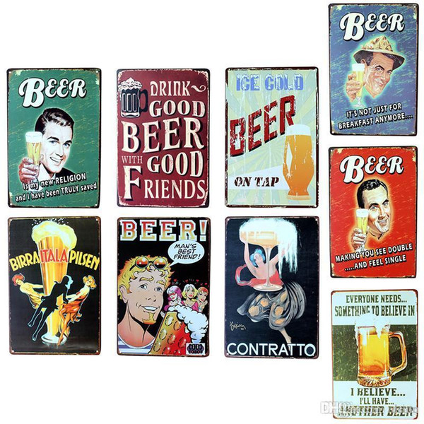 Wholesale- Vintage Metal Tin Sign Drink Good Beer Retro Plaque Poster Bar Pub Club Wall Tavern Garage Home Decor 7 Style 1pcs