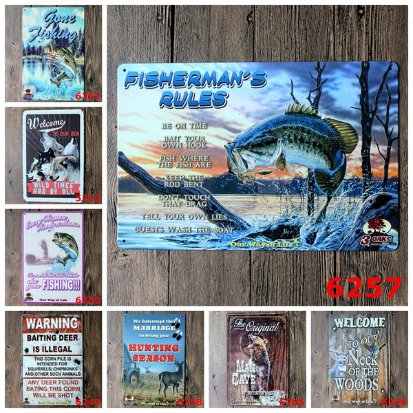 Hunting Fishing Vintage 20*30cm Tin Poster Animal Big Fish Iron Painting Man Gave By Invitation Only Metal Tin Sign Popular 3 99rjL