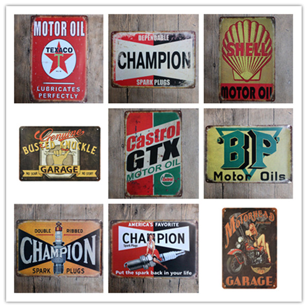 Champion Shell Motor Oil Garage Route 66 Retro Vintage TIN SIGN Old Wall Metal Painting ART Bar Man Cave Pub restaurant home Decoration