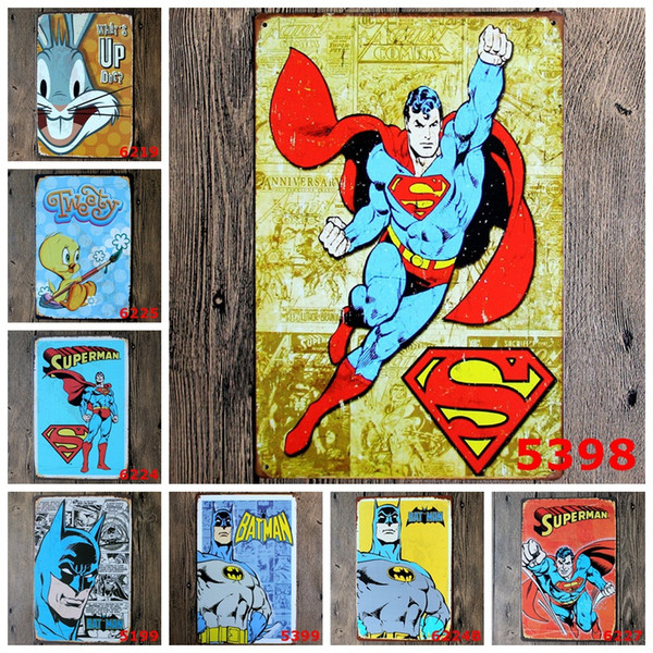 New SuperHero Batman Chic Home Bar Vintage Metal Signs Home Decor Tin Signs Pub Decorative Plates Metal Wall (Mixed designs)