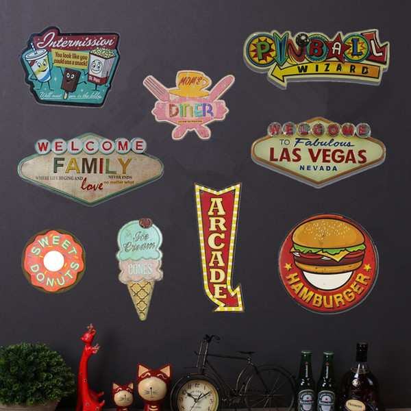 Wholesale- Retro Wifi Metal Sign Hot Dog Hamburger Plate Pub Cafe Bar House Home Diner Restaurant Wall Decor Vintage Metal Beer Open Sign