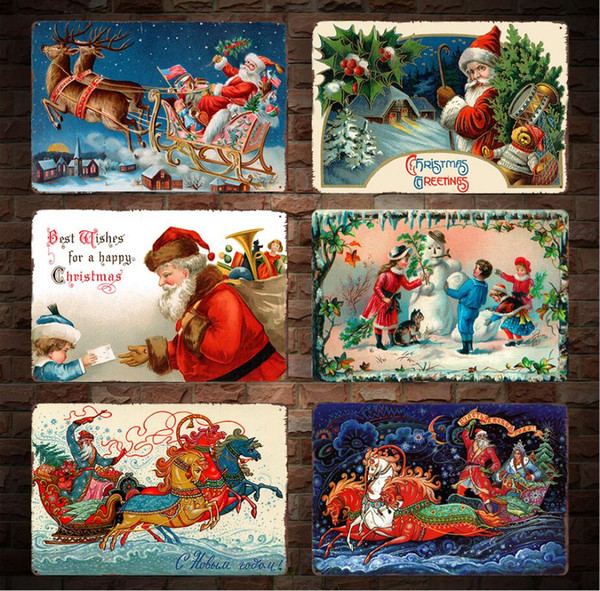 20*30cm Christmas Vintage Retro Metal Sign Poster Santa Claus Xmas Plaque Club canteen Wall Home art metal Painting Wall Decor FFA973