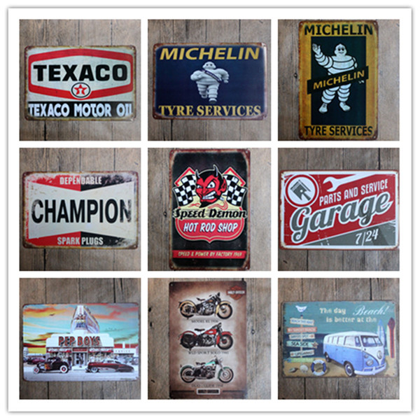 Texaco Michelin Champion Hot Rod Shop Garage Motorcycle Beach Retro Home Decor Metal Tin Signs Hotel Music Bar Cafe Restaurant Wall Bathroom