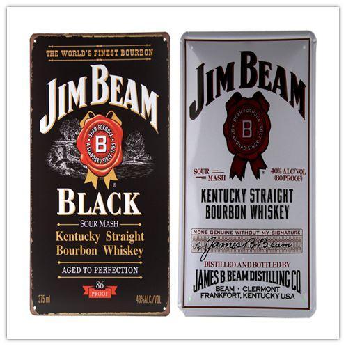 Vintage Metal Art Poster Jim B Black/White Label TIN SIGN Whiskey, Rum, Beer, Bar, Mancave 20161005#