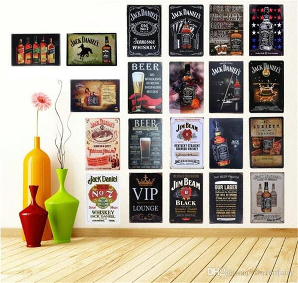 Retro Vintage Wine Beer Whiskey Brands Tin Signs Wall Art Painting Jack Daniels Metal Poster Home Pub Bar Decoration