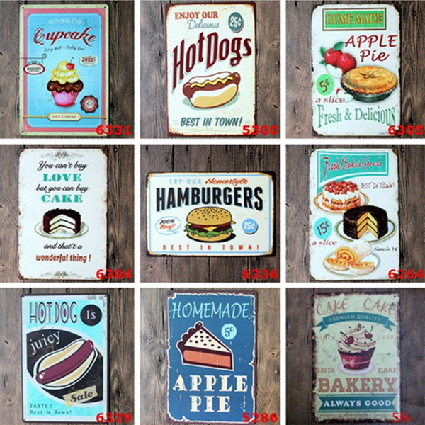 Tin Painting Sign Cake Snacks Hamburger Retro Poster Metal Painting Tin Sign Ktv Bar House Decor Vintage Signs 20*30cm Paint