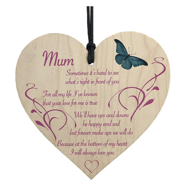 Mum I Will Always Love You Wooden Hanging Heart Mothers Day Present Plaque Gift