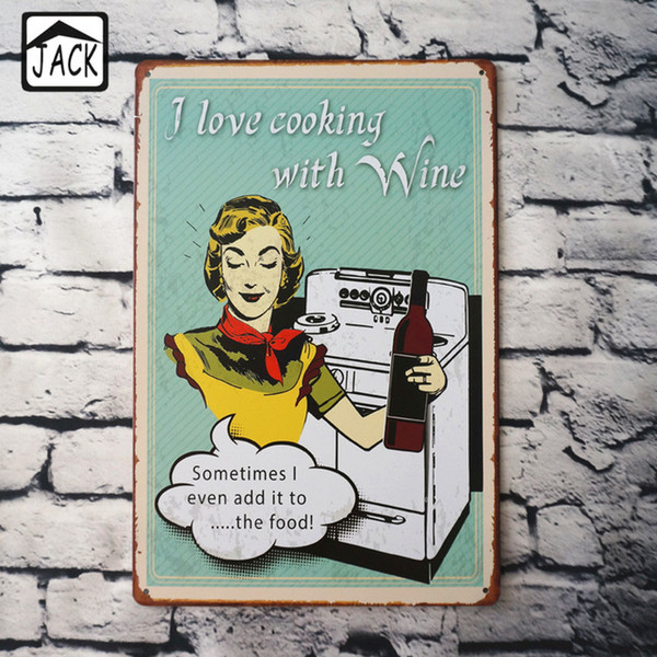 I love Cooking With Wine Club Shop Home Wall Decor Tin Plate Poster Advertising Plaques Metal Signs Restaurant Kitchen Lounge