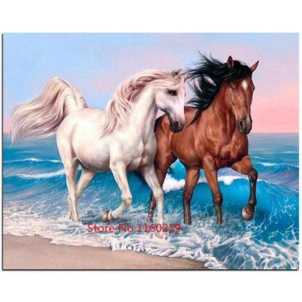 diy 5d Diamond Painting 100% Diamond Mosaic Two horse Handmade Cross Stitch Kits Diamond Embroidery Patterns Rhinestones Z51