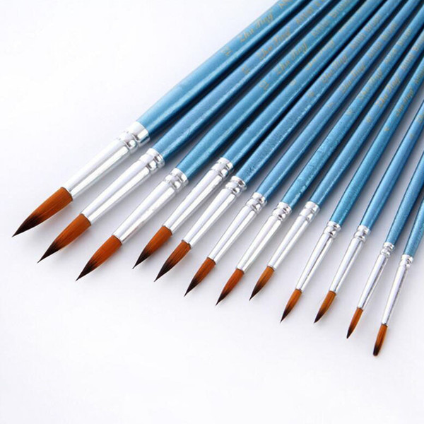 12pcs/lot Brush Oil Painting Watercolor Gouache Paint Brushes Nylon Hair Different Size Artist Fine Art Supplie C19041701