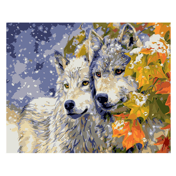 Snow wolf picture number oil painting kit paint by digit instruction accurate hue respective colors one set 40cm 50cm rectangle home decor