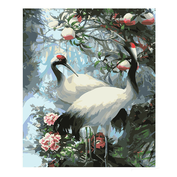 Double birds crane sparrow picture diy oil painting paint by number delicate color block 40cm * 50cm size no frame freeshipping wholesale