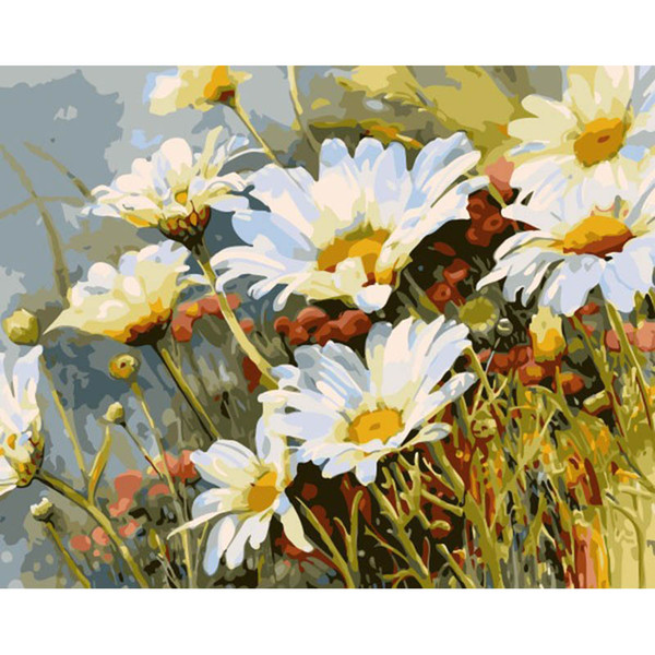 Diy oil painting paint by number rectangle shape corresponding color basic tools no frame daisy little flower decorative individual packing