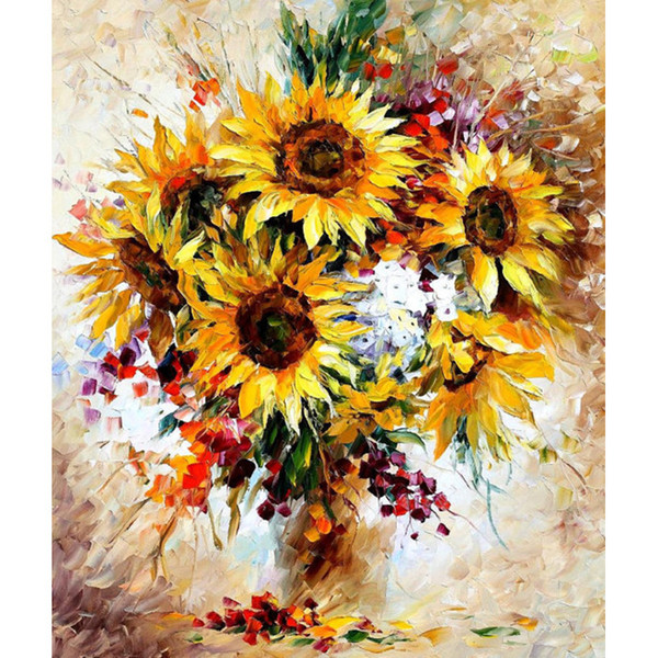 Popular diy oil painting by number 40cm*50cm linen acrylic complete color set tool sunflower frameless home garden decoration hang