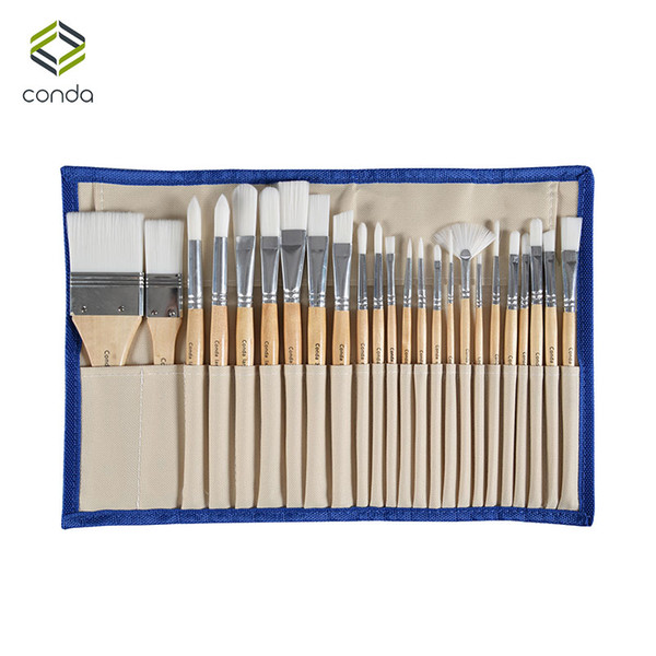 Conda 24 Pcs Chip Paint Brushes Set Professional Synthetic Short Handle W Brush Case Art Supplies Watercolor Oil Paint Brush