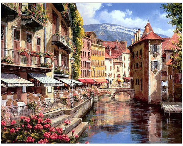 Kits Paint Oil Paint DIY Painting By Numbers Adult Hand Painted-Small town in Venice 16