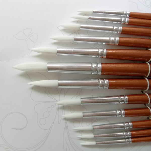 24pcs /Lot Round Shape Nylon Hair Wooden Handle Paint Brush Set Tool For Art School Watercolor Acrylic Painting Supplies