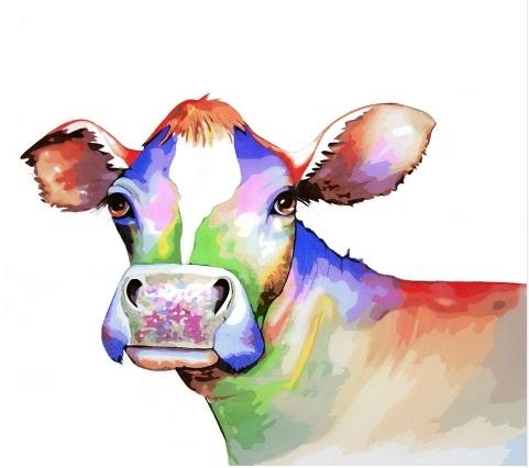 Modern Abstract Animal Cow Handpainted & HD Printed oil painting On Canvas Home Decor Wall Art Multi Sizes Frame Options a71