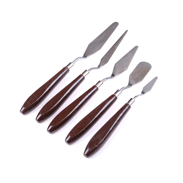 Mixed Stainless Steel Palette Scraper Set Spatula Knives Painting Knife Blade Wooden Handle For Artist Oil Painting Tools 5Pcs