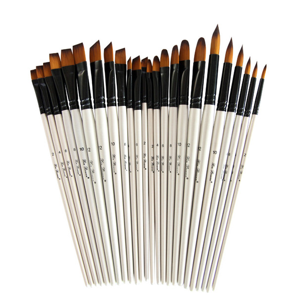 New 6pcs Nylon Hair Watercolor Brush Set Pearl White Wood Pole Art Oil Painting Brush Painting Supplies