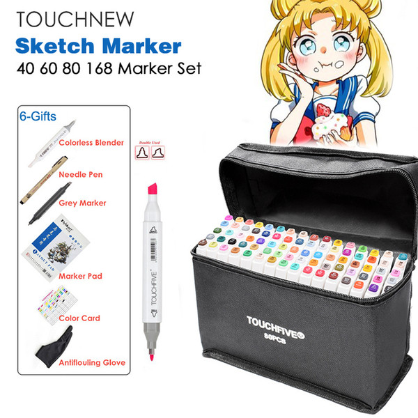 TOUCHNEW 40/60/80/168 Color Graphic Marker Pen Set Sketch Drawing Art Markers Alcohol Based Art Supplies Manga With 6 Gifts C18112001