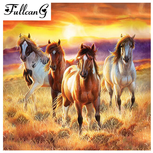 FULLCANG diy 5d diamond painting autumn scenery horse diamond mosaic cross stitch diamond embroidery kits full square drill G192