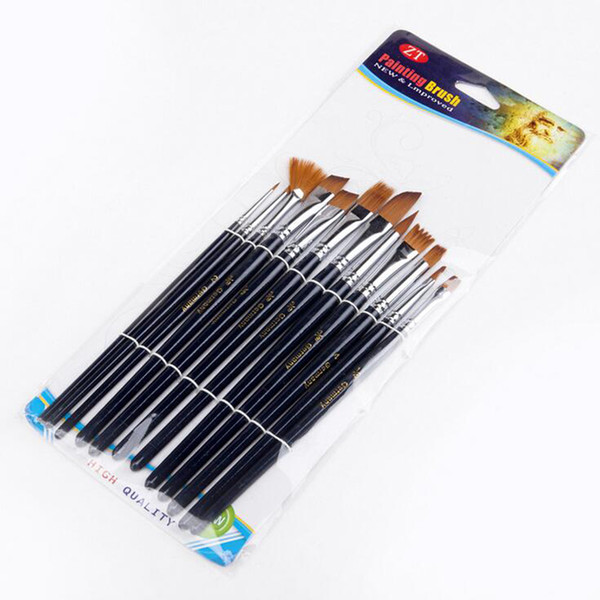 Watercolor Gouache Paint Brushes - 12PCS Different Shape Round Pointed Tip Nylon Hair Painting Brush Set Art Supplies