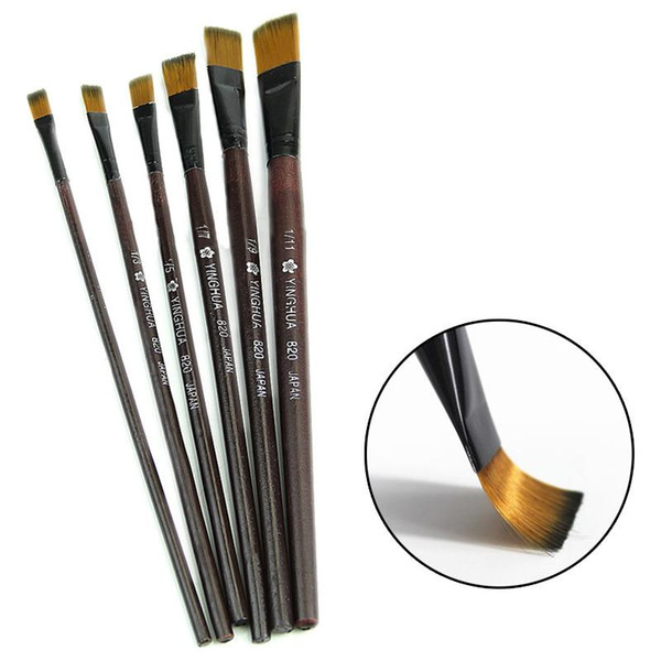 2016 New 6pcs/set Brown Tip Nylon Paint Brushes For Art Artist Supplies Free Shipping