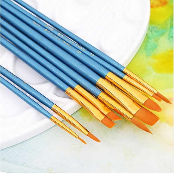 10Pcs/Set Watercolor Gouache Painting Pen Nylon Hair Wooden Handle Paint Brush Set Hot Sale