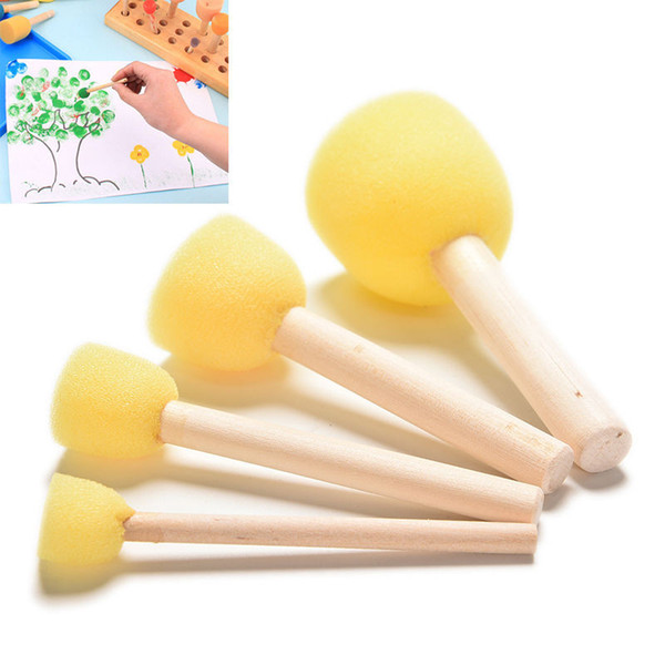 4PCS Sponge yellow Paint Brush Wooden Handle Painting Graffiti Kids DIY Doodle Toys Art Children Painting Tool Drawing Toys