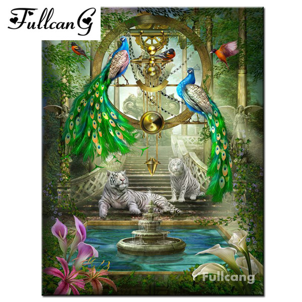 FULLCANG 5d diamond painting mosaic peacock tigers full rhinestone cross stitch square diamond embroidery animals painting E1387