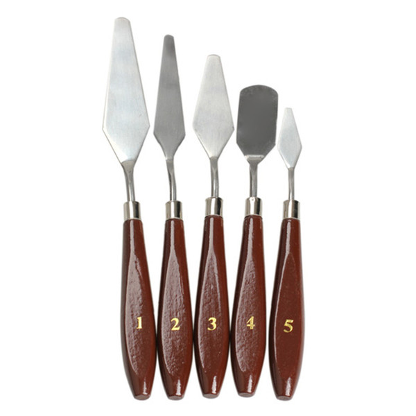 Mixed 5Pcs Stainless Steel Palette Scraper Set Spatula Knives For Artist Oil Painting Tools Painting Knife Blade Wooden Handle