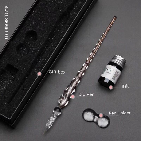 2018 New Design Crystal Dip Pen Glass Signature Pen Business Gifts Office Supplies Glass Writing Pen