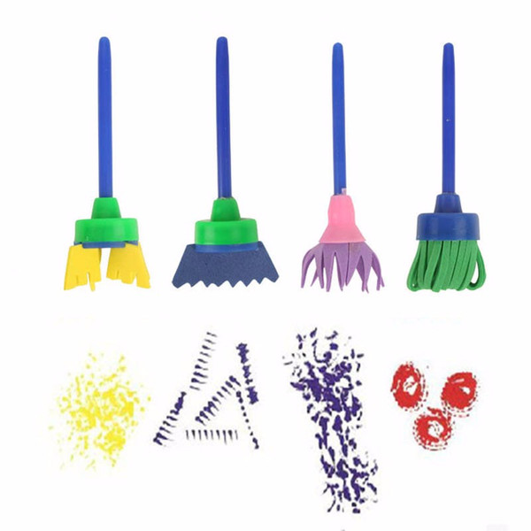 mix wholesale 4Pcs/Lot Kids Drawing Toys DIY Painting Tools Creative Flower Stamp Sponge Brush Set Art Supplies for Children AQI-671