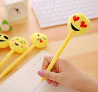 Cartoon Pens Student Study Stationery Articles Plush Smiling Face QQ Emoji Ball Point Pen Children Gifts H077