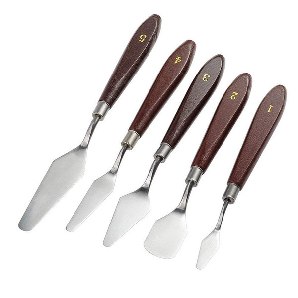 5PCS Palette Knife Painting Stainless Steel Scraper Spatula Wood Handle Art Supplies for Artist Canvas Oil Paint Color Mixing