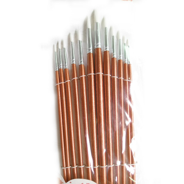 12Pcs/lot Round Shape Nylon Hair Wooden Handle Paint Brush Set For Art School Watercolor Acrylic Painting Supplies