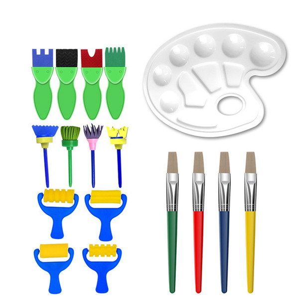 17Pcs Children Paintings Tool Set Flower Graffiti Sponge Brushes Kids Creative Palette Oil Painting Brush Art Supplies TTA535