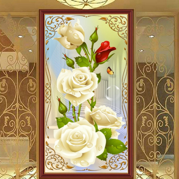 30*56cm DIY 5D Diamond Mosaic White Rose Resin with Full Painting Cross Stitch Kits Diamonds Embroidery Home Decoration