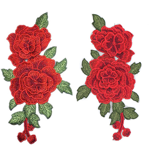 Red Rose Embroidered Sewing On Patch Flower Iron On Patch Stickers For Clothes Badge Sewing Fabric Applique Supplies