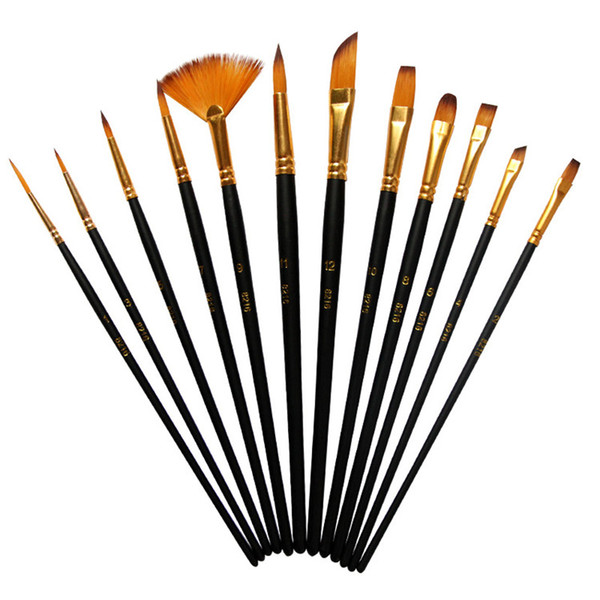 Watercolor Gouache Oil Painting Brushes 12PCS/Set Art Drawing Pen Nylon Hair Brush Wooden Handle 3 Colors