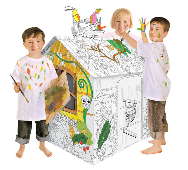 DIY Little Jungle House Children Paper House Kid Hand Painted Graffiti Foldable Cardboard Play House Toys Gifts