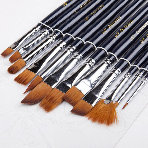 12Pcs/Set Artists Paint Brush Set - Watercolor Gouache Acrylic Oil Nylon Hair Paint Brushes - Drawing Art Supplie