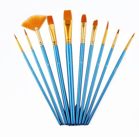 10pcs / set Watercolor Gouache Painting Brushes Different Shape Round Pointed Toe Nylon Hair Painting Brush Set Art Supplies